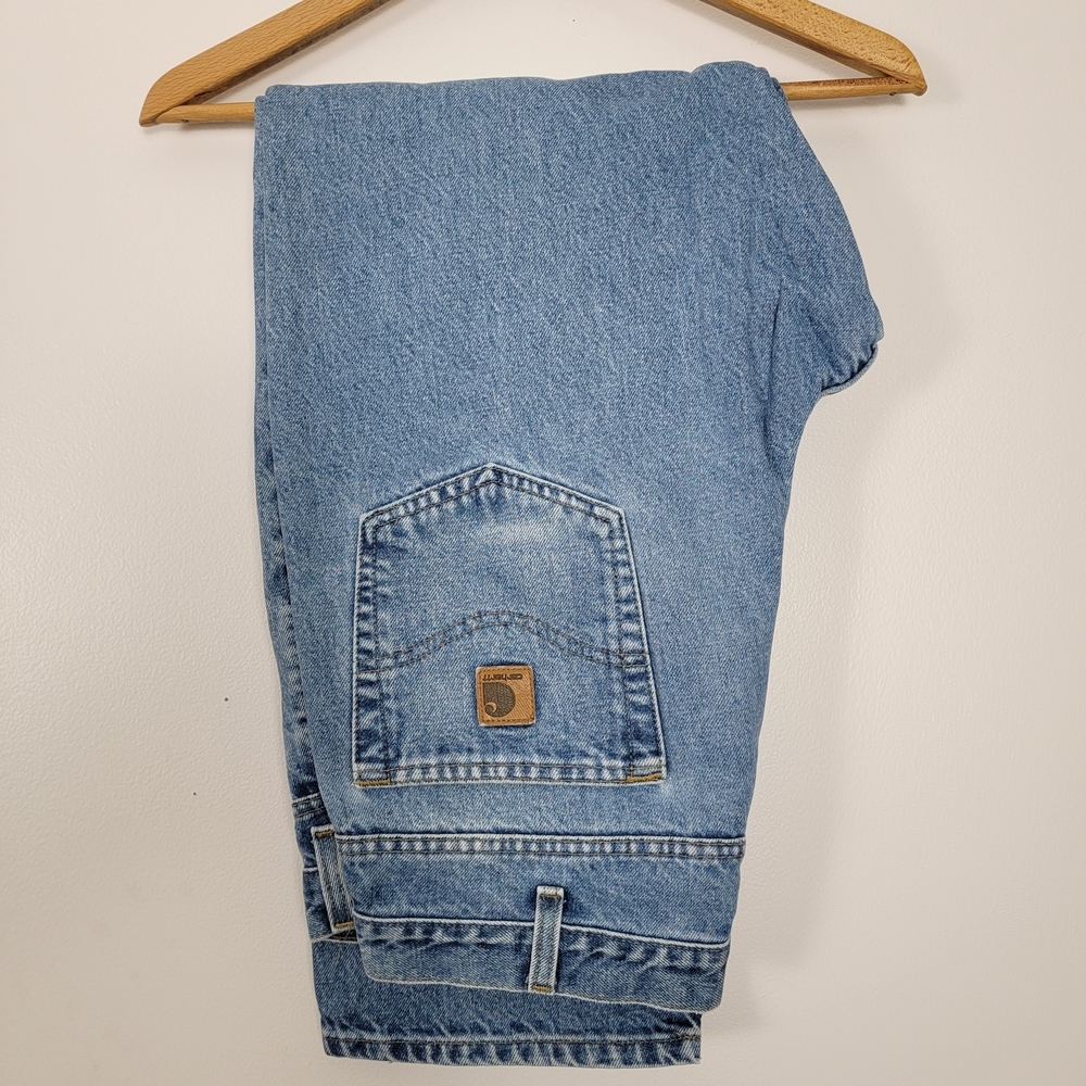 Carhartt Jeans Leather Patch Made In USA Cotton Denim 07  W37 X IN30